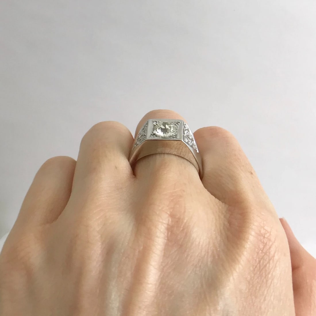 Men's Diamond Flat Top Wedding Band Ring 14K White Gold, 1.36 CTW, 12.66 Grams - 6