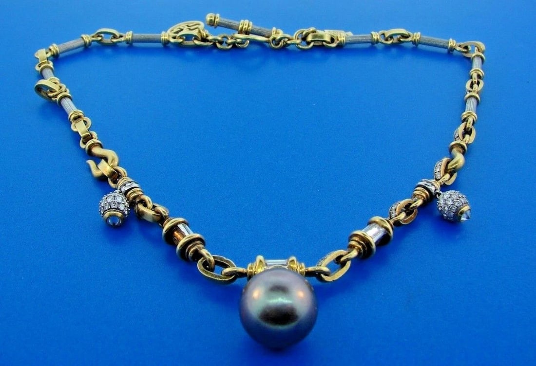 UNIQUE Jacques 18k Yellow & White Gold, Diamond & Pearl Necklace - 2
