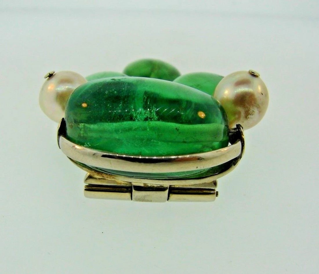 UNIQUE Seaman Schepps 14k White Gold, Fluorite & Pearl Clip Brooch - 3