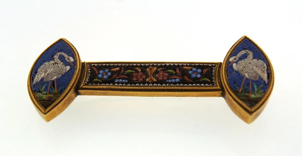 STYLISH YELLOW GOLD MICRO MOSAICS PIN CIRCA 1900 - 2