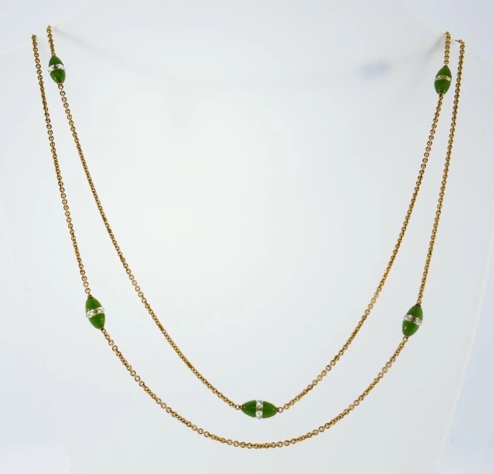 14k Yellow Gold Chrysoprase and Chrystal Chain - 3