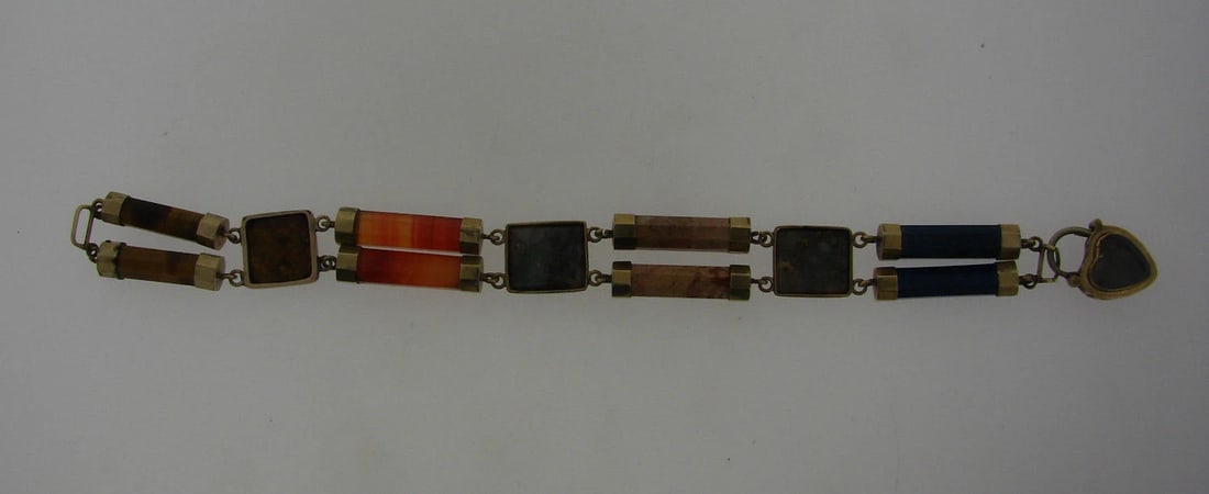 SCOTTISH 14K GOLD SILVER NATURAL STONE STRAND BRACELET LOCKER CHARM - 4