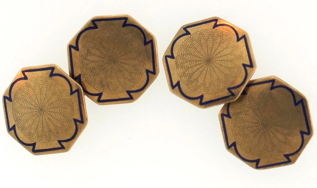 G'DAY MATE! Victorian 10k Yellow Gold and Blue Enamel Cufflinks, English, c.1900 - 2