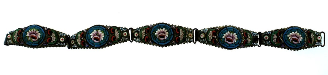 UNIQUE C.1940 ITALY MOSAIC BRACELET BRONZE STUNNING RETRO VINTAGE (1 of 4)