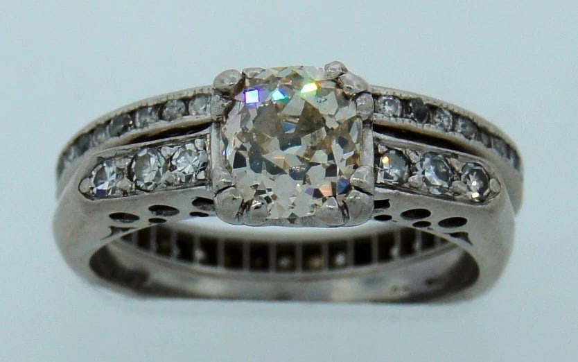 Art Deco ENGAGEMENT RING and ETERNITY WEDDING BAND DIAMOND PLATINUM 1910s: Title: Art Deco ENGAGEMENT RING and ETERNITY WEDDING BAND DIAMOND PLATINUM 1910s Description: Art Deco Diamond & Platinum Engagement Ring with Eternity Wedding BanClassy and timeless design. Diamonds