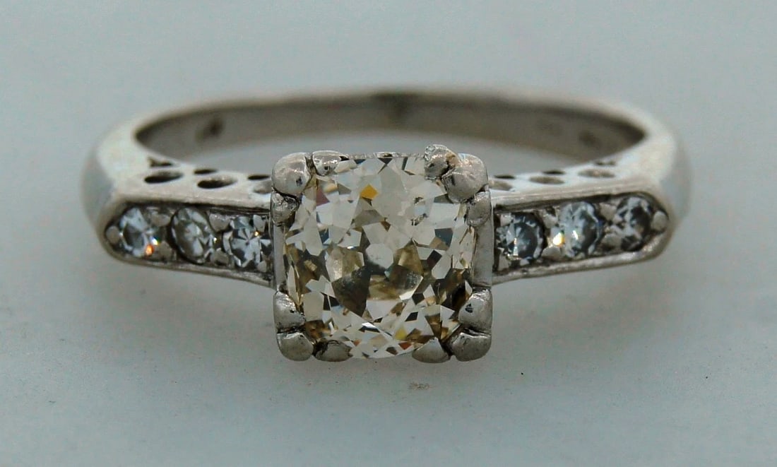 Art Deco ENGAGEMENT RING and ETERNITY WEDDING BAND DIAMOND PLATINUM 1910s - 3