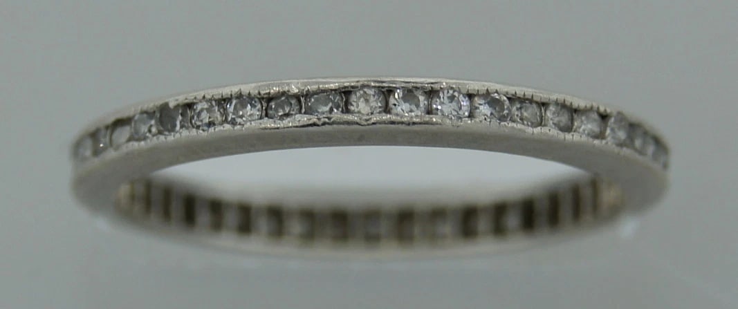 Art Deco ENGAGEMENT RING and ETERNITY WEDDING BAND DIAMOND PLATINUM 1910s - 6