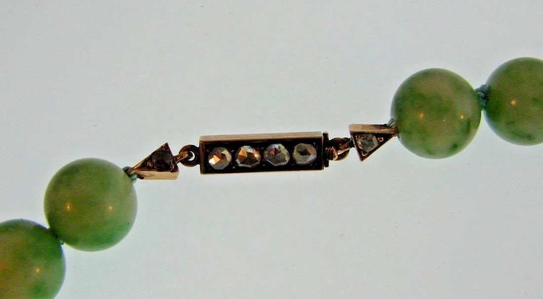 STUNNING 10k Rose Gold, Rose Cut Diamond & Jade Necklace Circa 1900s - 2