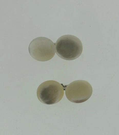 C.1900 VICTORIAN ANTIQUE MOTHER OF PEARL SILVER CUFFLINKS - 5