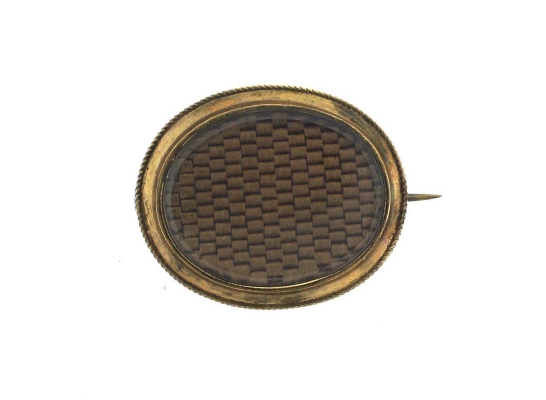 C.1900 VICTORIAN 14K YELLOW GOLD LOCKET BROOCH PIN ANTIQUE MOURNING WOOVEN HAIR (1 of 1)
