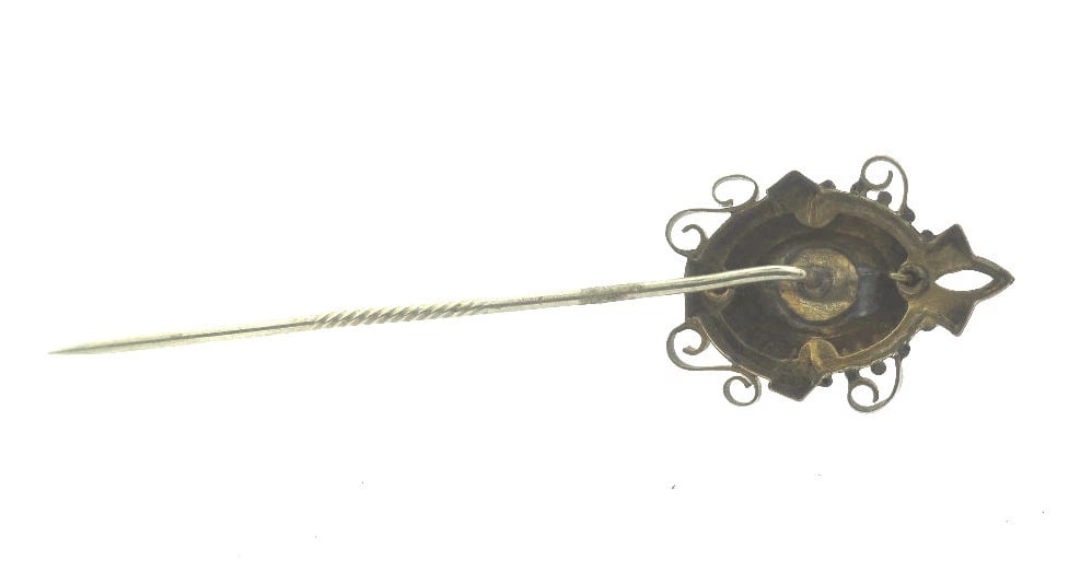 C.1900 VICTORIAN STICK PIN AMETHYST SEED PEARL 10K YELLOW GOLD - 3