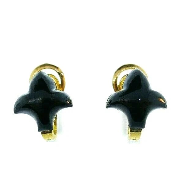 FRENCH 18k Yellow Gold & Onyx Fleur De Lis Motif Earrings Vintage: Title: FRENCH 18k Yellow Gold & Onyx Fleur De Lis Motif Earrings VintageDescription: French 18k Yellow Gold & Onyx Fleur De Lis Earrings Vintage · This is a must for a collector. The weight is 8
