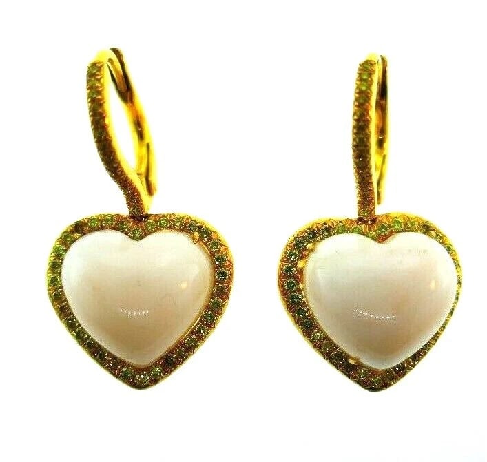 LOVE ME 18k Yellow Gold, Coral & Yellow Diamond Heart Dangle Earrings Modern: Title: LOVE ME 18k Yellow Gold, Coral & Yellow Diamond Heart Dangle Earrings ModernDescription: Modern 18k Yellow Gold, Coral & Yellow Diamond Heart Dangle Earrings · This is a must for a
