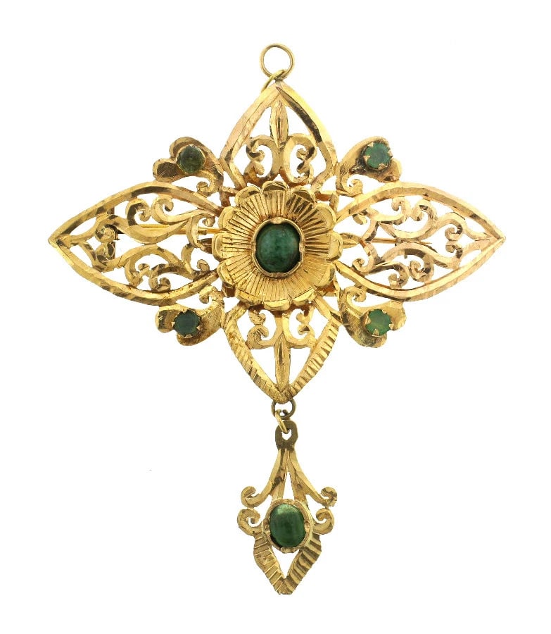 C.1900 VICTORIAN FRENCH JADE 18K YELLOW GOLD PIN BROOCH ANTIQUE - 3