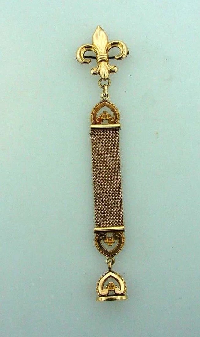 VICTORIAN ANTIQUE C.1900 GOLD PLATED FOB FLEUR DE LIS BROOCH PIN (1 of 6)