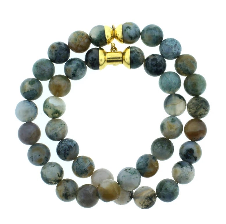 VINTAGE NEPHRITE BEAD 18K GOLD NECKLACE GORGEOUS UNIQUE (1 of 1)