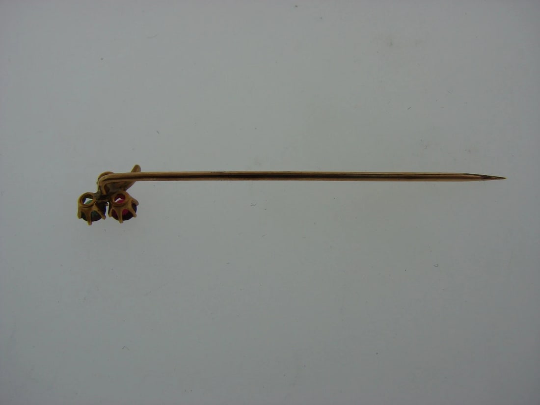 VINTAGE 14K YELLOW GOLD RUBY EMERALD FLOWER STICK PIN - 4
