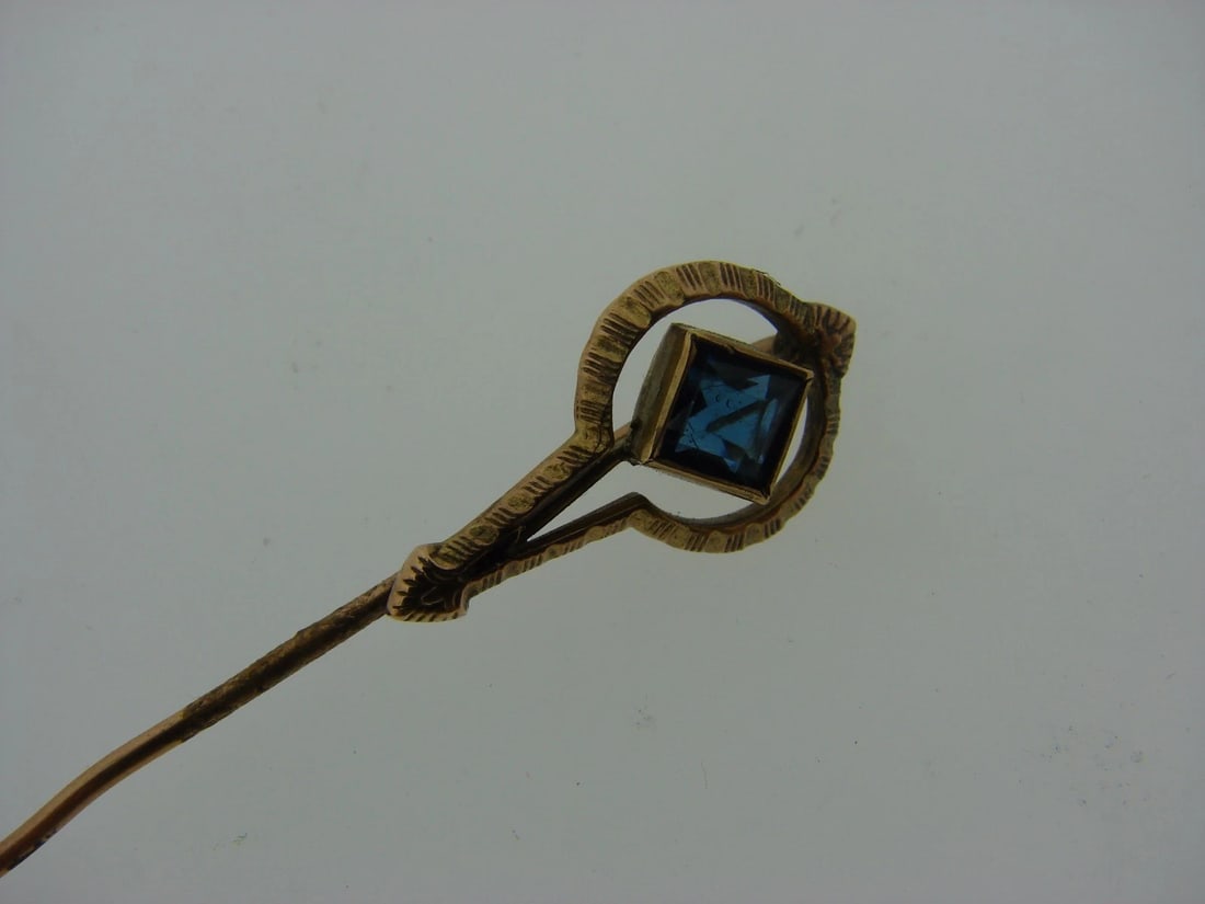 C1900 VICTORIAN ANTIQUE 14K YELLOW GOLD BLUE TOPAZ STICK PIN - 3