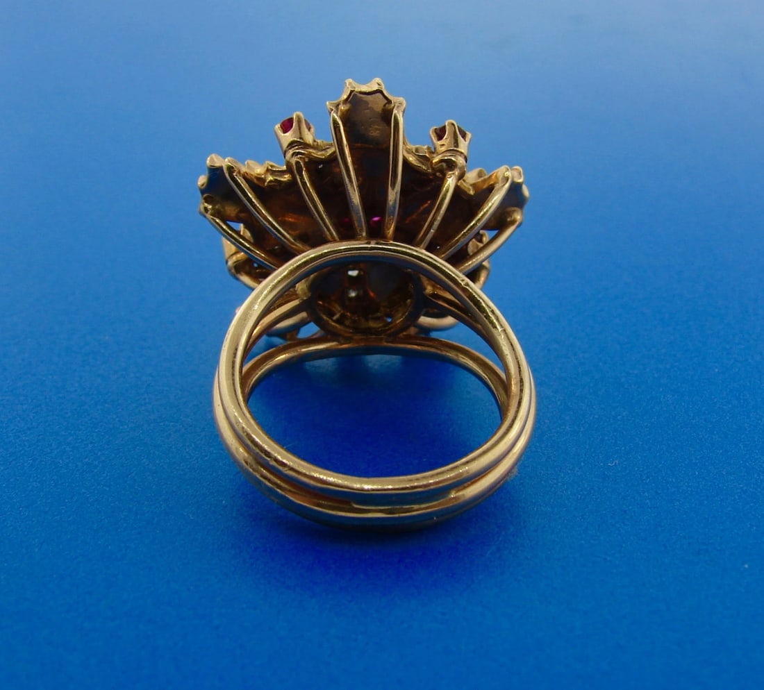 FUN Retro 14k Rose Gold Diamond and Ruby Cocktail Ring - 3