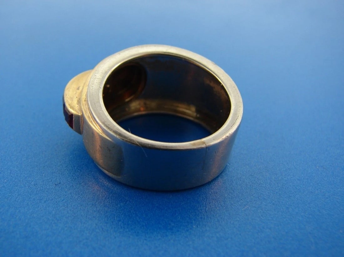 RETRO 18k Yellow Gold, Silver & Ruby Ring - 3