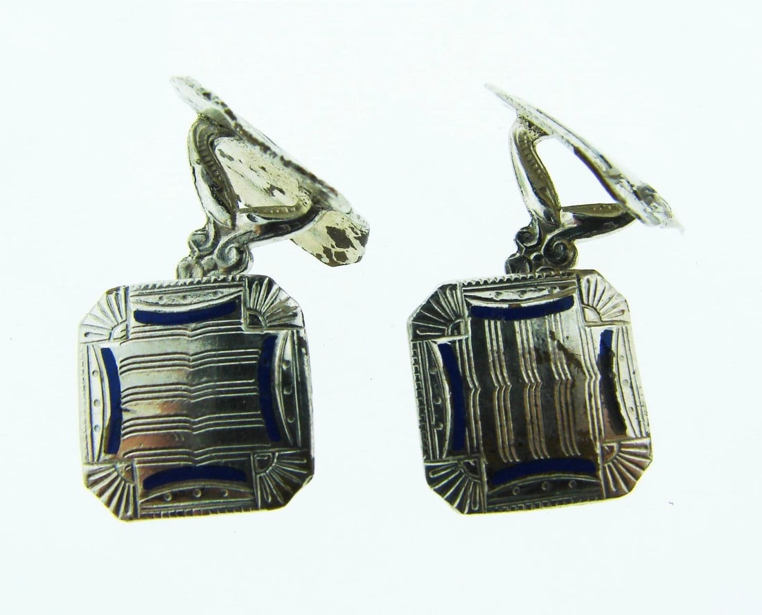 TIMELESS Silver & Enamel Cufflinks Circa 1900s! (1 of 1)