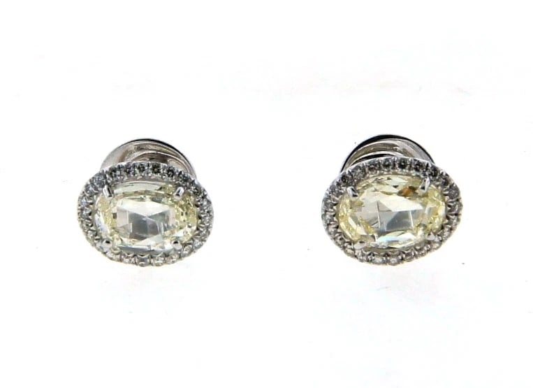 NICE 18k White Gold & Rose Cut & Micro Pave Diamond Earrings Circa 1990! (1 of 3)