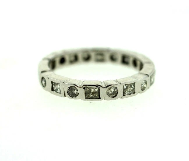 14K WHITE GOLD DIAMOND MODERN BAND RING WEDDING ROUND & PRINCESS CUT LOVELY - 2