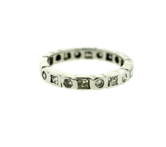 14K WHITE GOLD DIAMOND MODERN BAND RING WEDDING ROUND & PRINCESS CUT LOVELY - 3