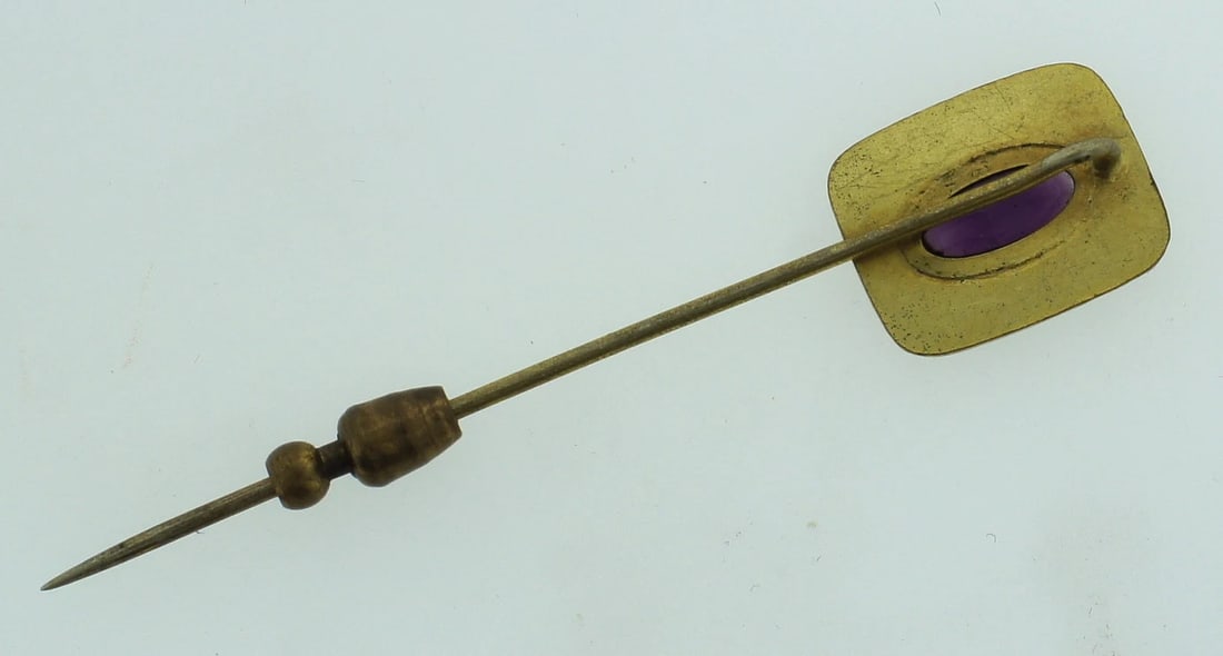 ART NOUVEAU C.1910 18K MATTE YELLOW GOLD AMETHYST STICK PIN - 3