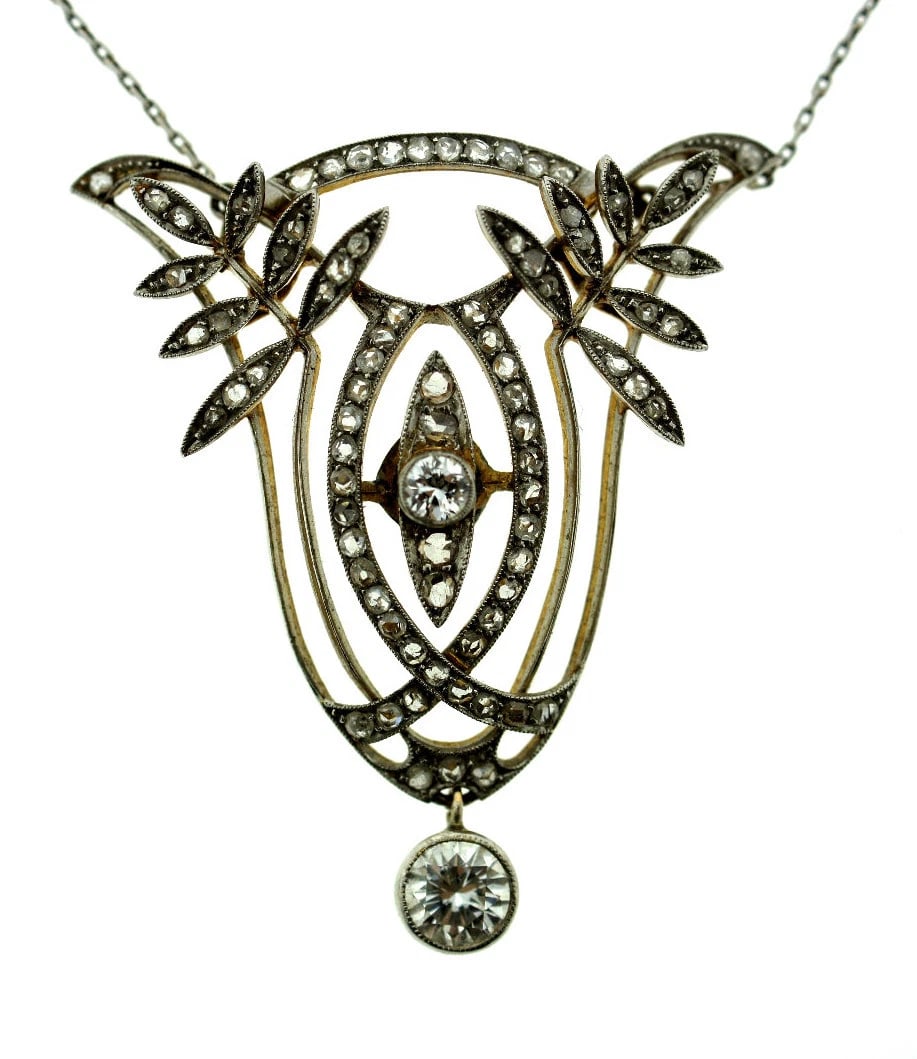 EDWARDIAN C.1910 PLATINUM DIAMOND PENDANT CHAIN NECKLACE STUNNING UNIQUE ANTIQUE (1 of 1)