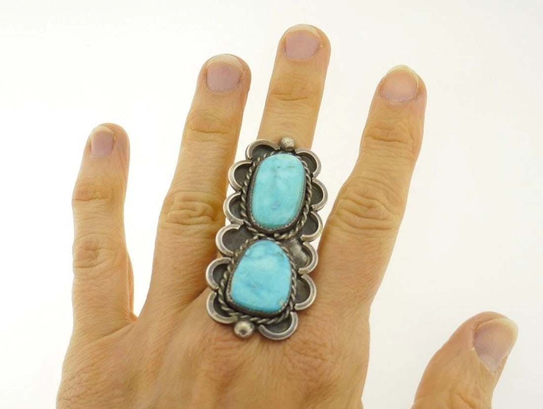Rectangular Sterling Silver Turquoise Ring - 6
