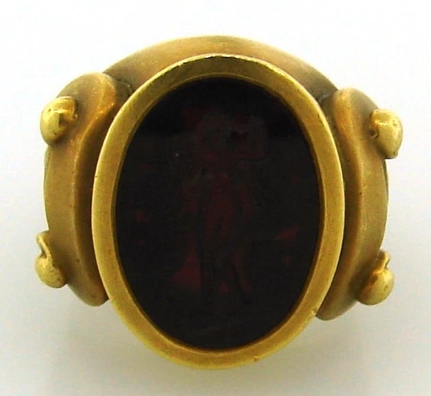 KIESELSTEIN-CORD CARVED ART GLASS INTAGLIO & GOLD RING - Unisex! Bold! Fun! - 3