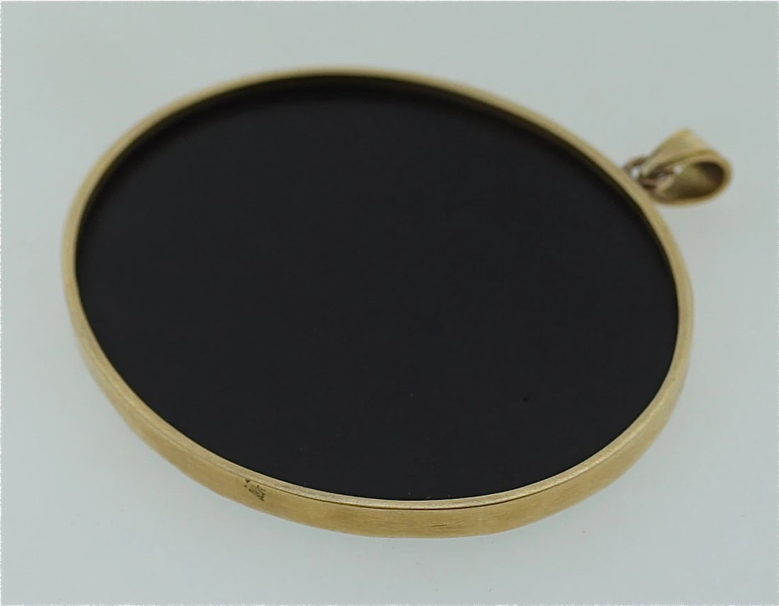 PIETRA DURA 18K YELLOW GOLD C.1950 PENDANT. MARKED. FLOWER COLORED STONES - 4