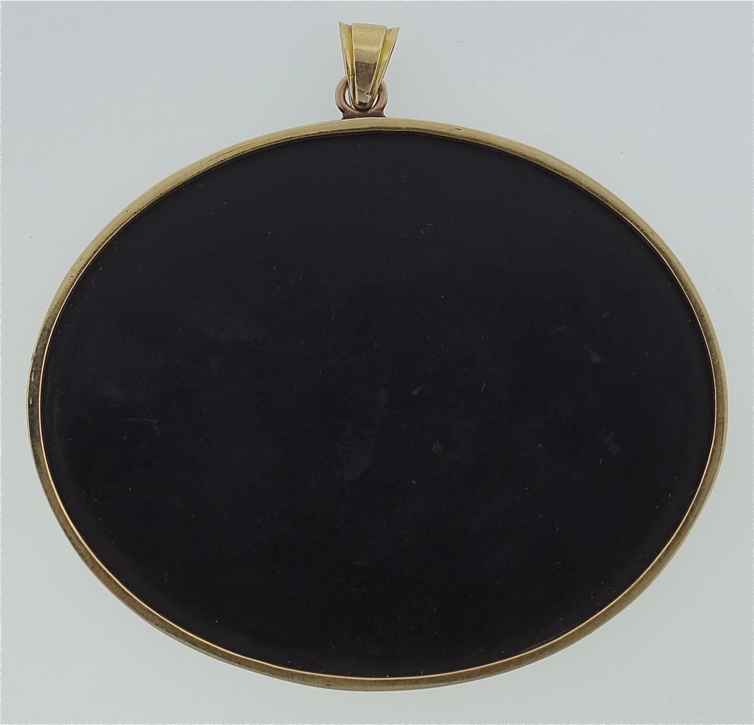 PIETRA DURA 18K YELLOW GOLD C.1950 PENDANT. MARKED. FLOWER COLORED STONES - 6