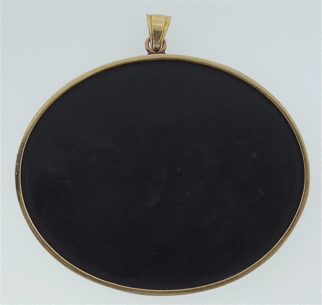 PIETRA DURA 18K YELLOW GOLD C.1950 PENDANT. MARKED. FLOWER COLORED STONES - 8