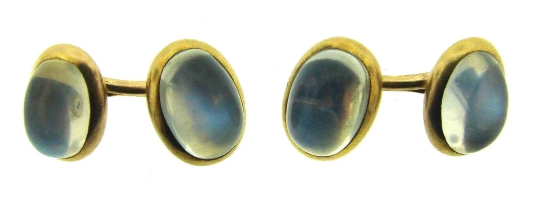 UNIQUE 14k Yellow Gold & Moonstone Cufflinks and Stud Set Circa 1900s - 2