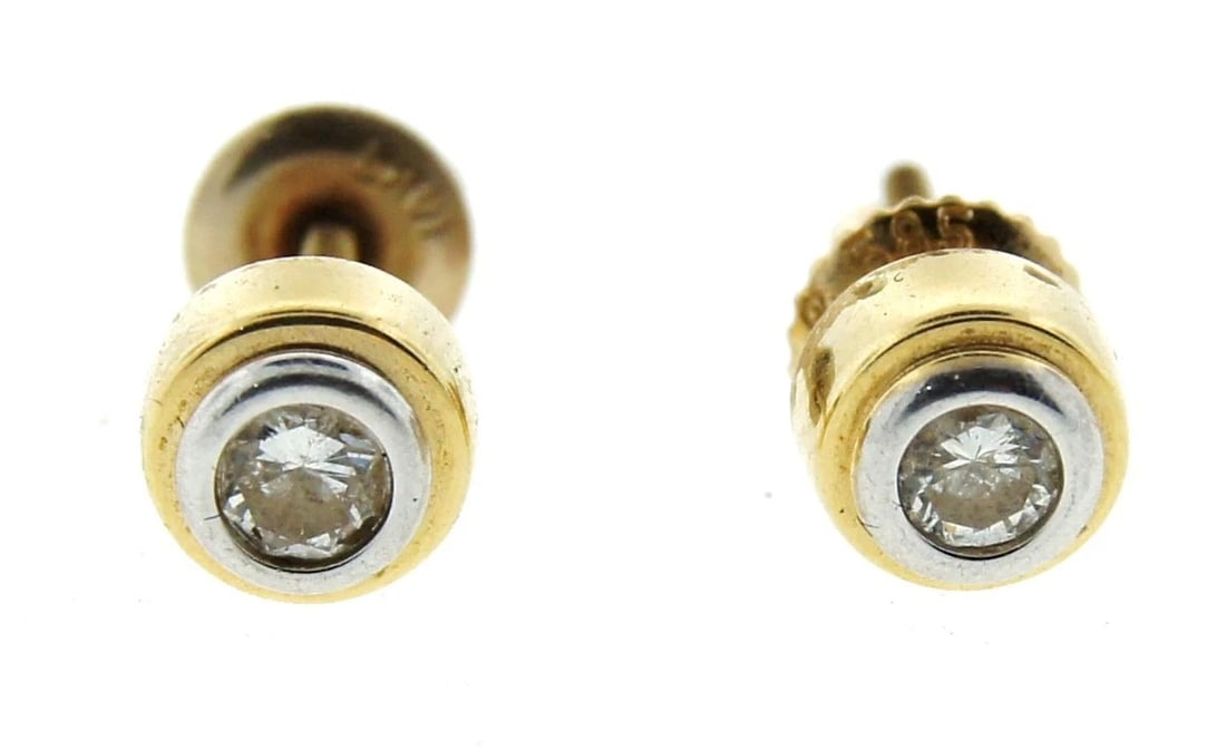 CHIC 14k Yellow Gold & Diamond Stud Earrings Circa 1990! (1 of 2)