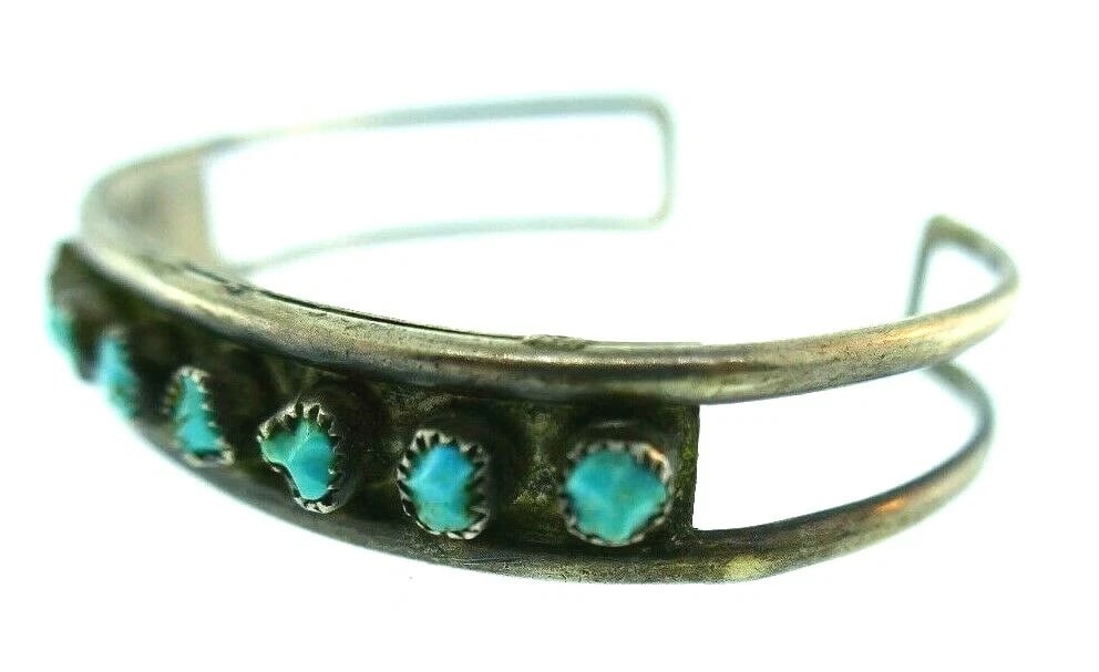 AMERICAN INDIAN Sterling Silver & Turquoise Bangle Bracelet Vintage - 5