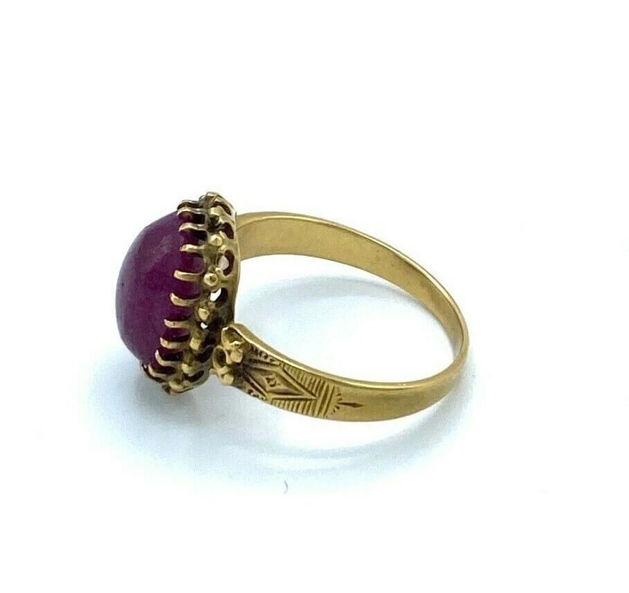 C.1900 18K YELLOW GOLD NATURAL DEEP RED RUBY 3 CTS RING VICTORIAN - 2