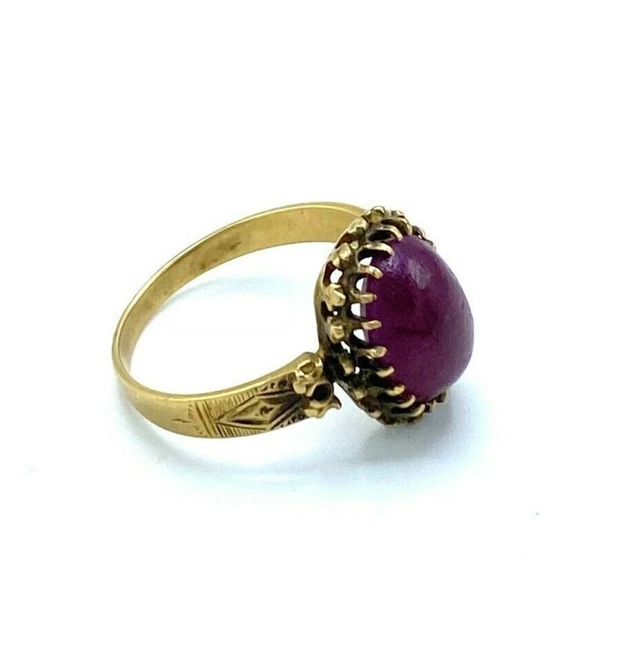 C.1900 18K YELLOW GOLD NATURAL DEEP RED RUBY 3 CTS RING VICTORIAN - 3