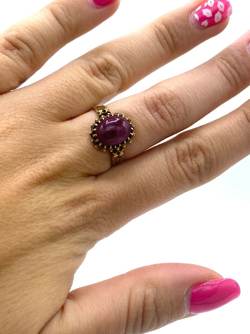 C.1900 18K YELLOW GOLD NATURAL DEEP RED RUBY 3 CTS RING VICTORIAN - 5