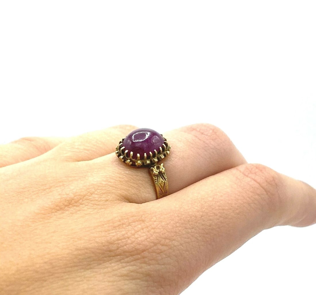 C.1900 18K YELLOW GOLD NATURAL DEEP RED RUBY 3 CTS RING VICTORIAN - 6