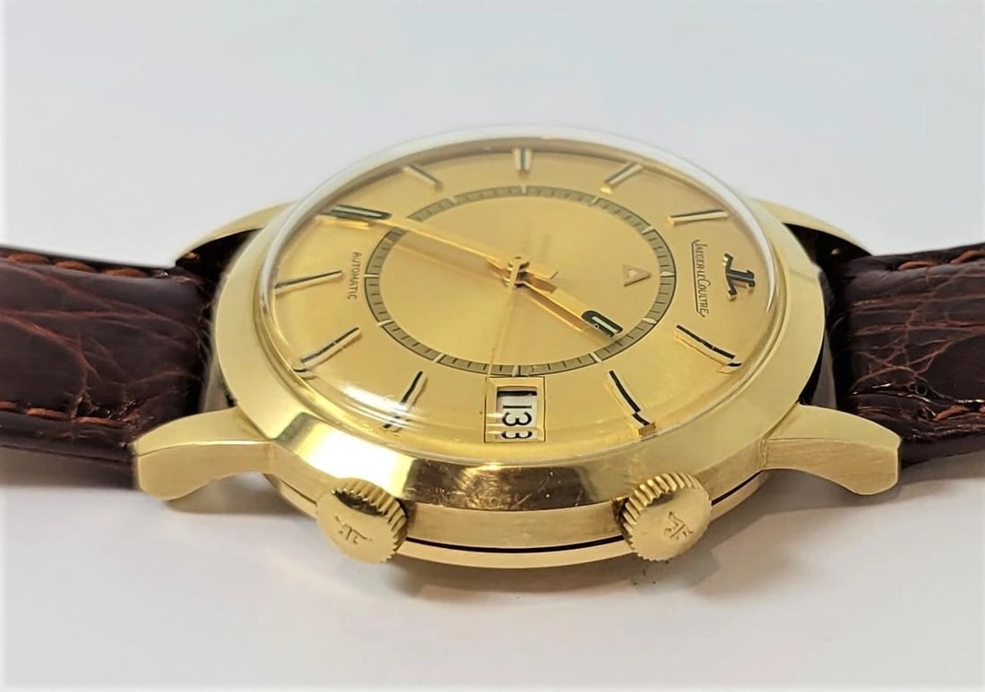 Vintage 18k JAEGER-LeCOULTRE Automatic MEMOVOX Alarm Watch Cal.825 RARE SERVICED - 6