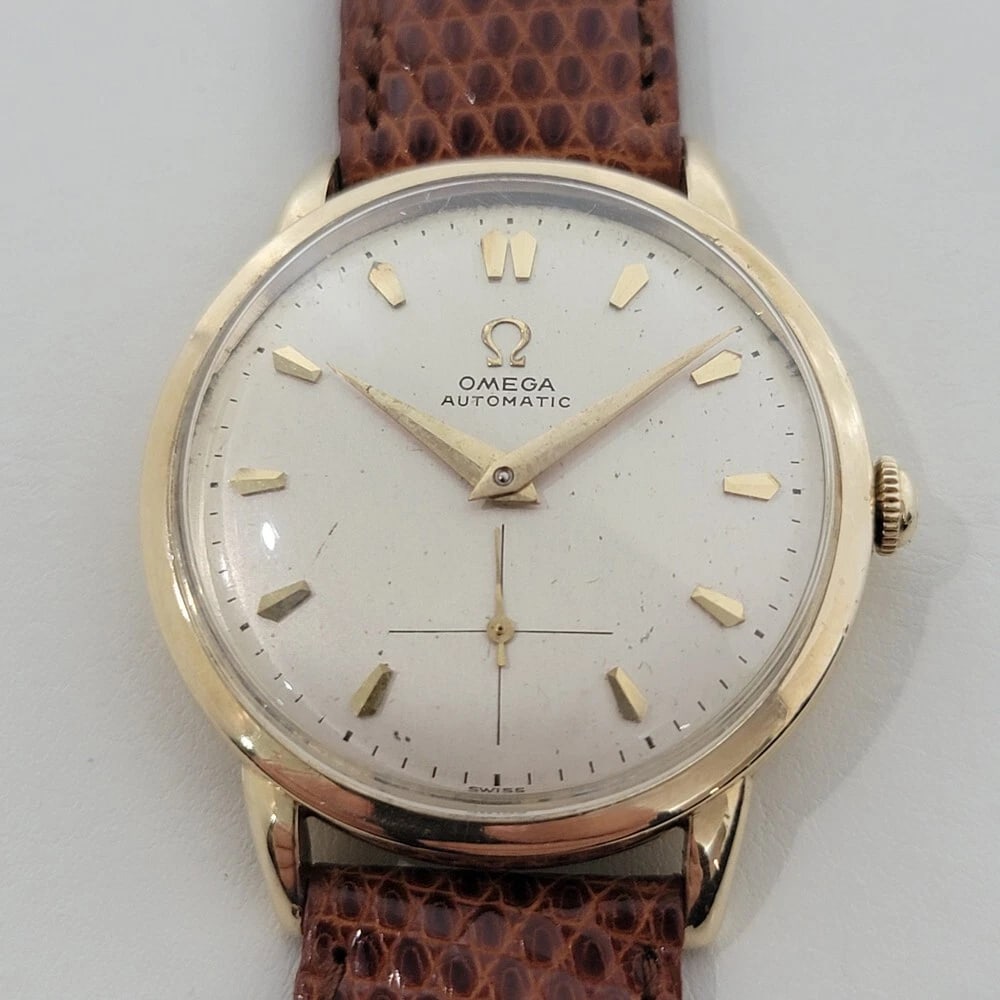 Omega cal 344 14k Gold Filled 32mm Mens 1950s Bumper Automatic Vintage RA581: Title:Omega cal 344 14k Gold Filled 32mm Mens 1950s Bumper Automatic Vintage RA581Description:Vintage classic, 14k gold-filled Men's Omega cal.344 bumper automatic, c.1952, in excellent working