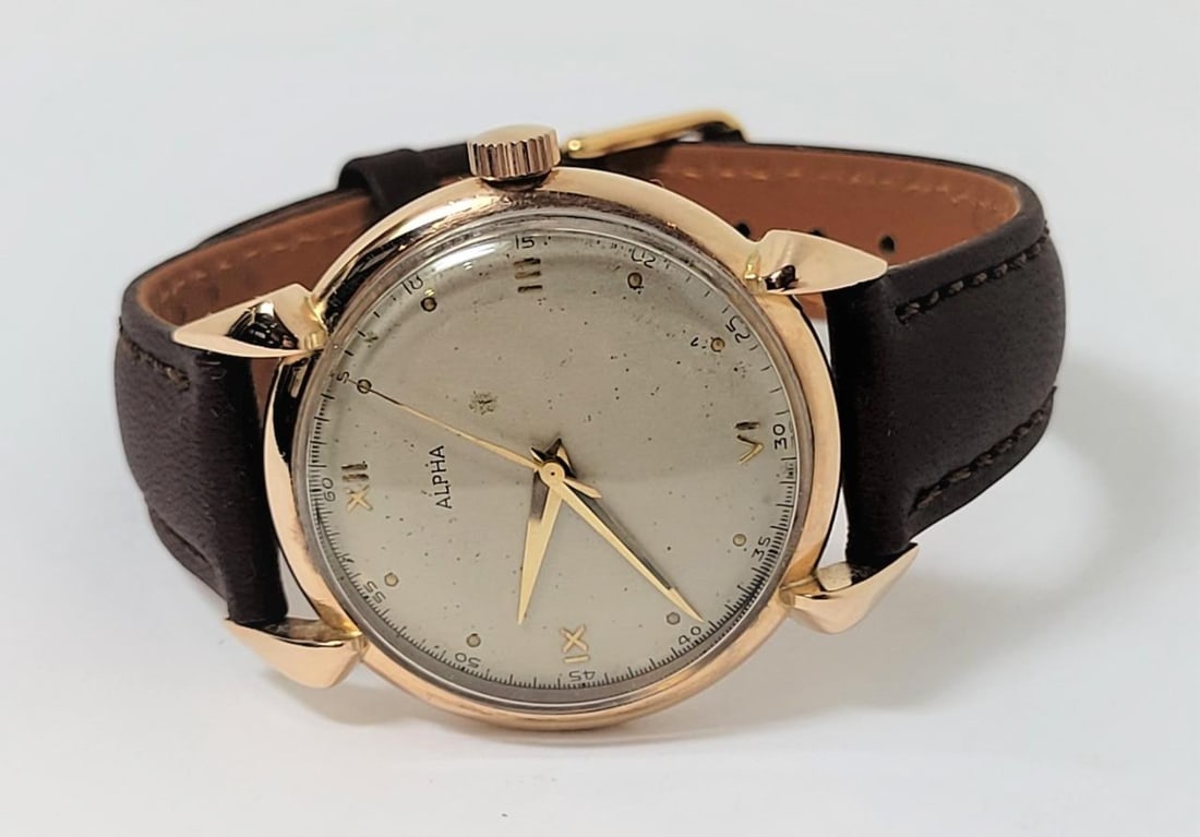 Vintage 18k Rose Gold ALPHA Winding Watch c.1950s Ref 8750* EXLNT* SERVICED - 4