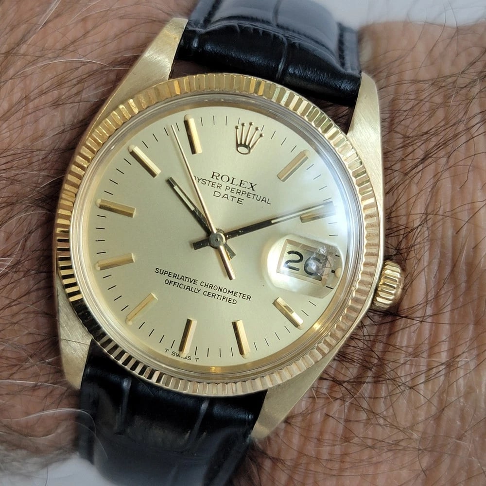 Rolex Oyster Perpetual Date 1503 34mm 14k Solid Gold Mens 1970s Automatic RA692 - 14
