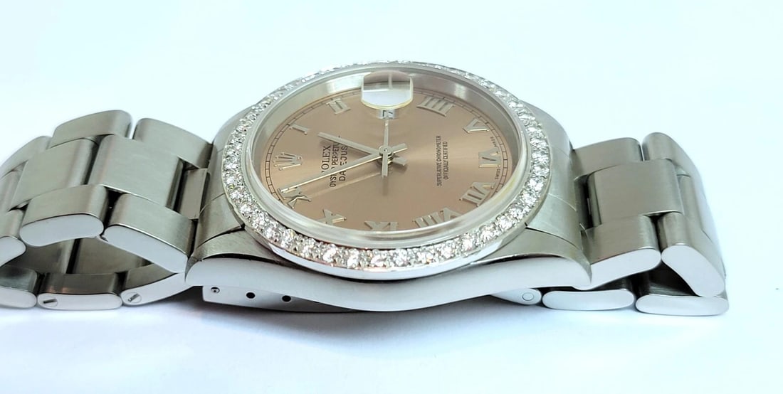 ROLEX DATEJUST Rose Roman Dial Automatic Watch w/DIAMOND BEZEL Ref.16200 c.2001 - 10