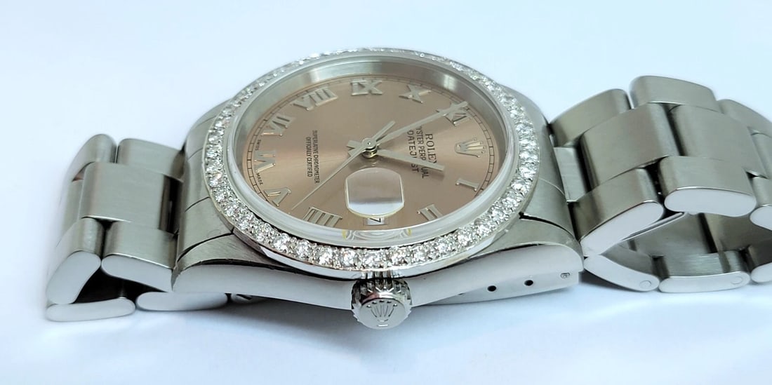 ROLEX DATEJUST Rose Roman Dial Automatic Watch w/DIAMOND BEZEL Ref.16200 c.2001 - 11