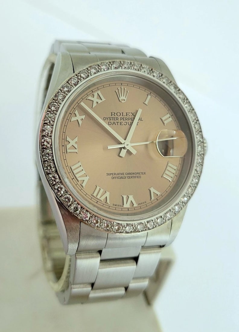ROLEX DATEJUST Rose Roman Dial Automatic Watch w/DIAMOND BEZEL Ref.16200 c.2001 - 2