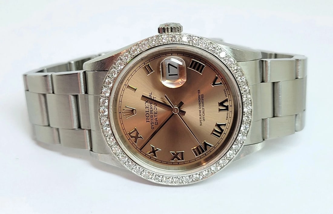 ROLEX DATEJUST Rose Roman Dial Automatic Watch w/DIAMOND BEZEL Ref.16200 c.2001 - 3